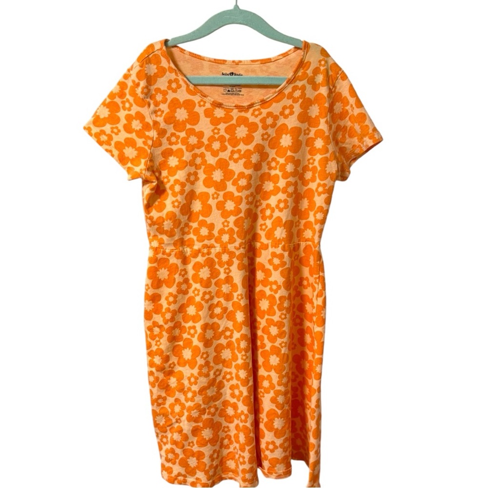 Bella & Birdie Girls Floral Print Dress Short Sleeve Sundress Orange L 12 14
